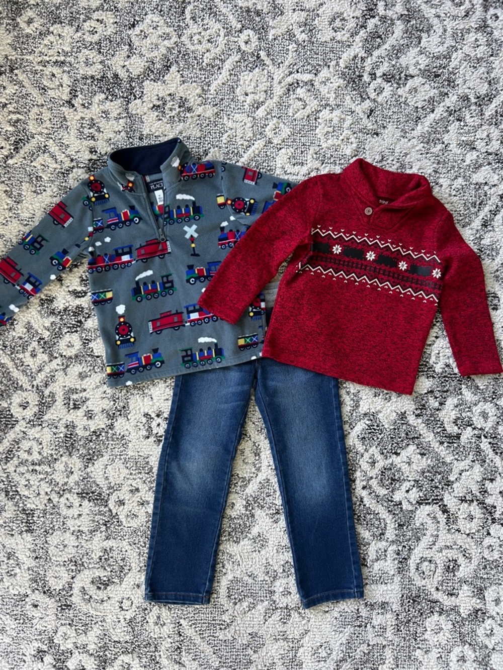 jumping beans Red Fair Isle Shawl-Collar Sweater